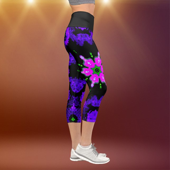 Leggings Capri Psychédélique Hippie Fleur rose violet et vert Le (Créateur téléchargé)