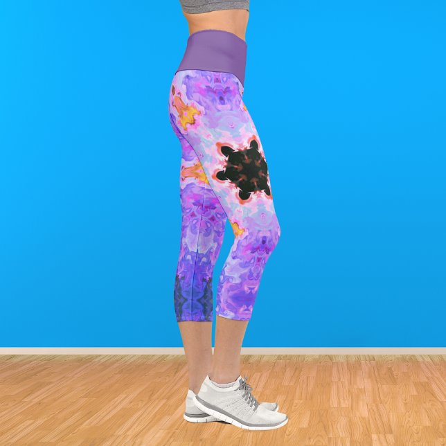 Leggings Capri Psychédélique Mandala Flower bleu rose et jaune Le (Créateur téléchargé)