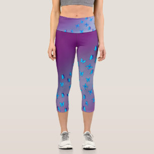 Leggings Capri Purple et Bleu Lune et Papillons Abstraits