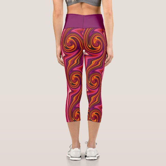 Leggings Capri Purple et Orange Swirl Cool Abstrait Psychedélique (Verso)