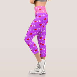 Leggings Capri Purple LOVE Heart Motif Moderne Chic Élégant
