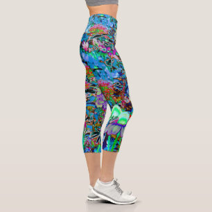 Leggings Capri Purple psychédélique et fleurs de jardin vert citr