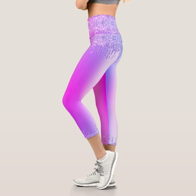 Leggings Capri Purple rose Neon Parties scintillant Danse Capri L (Gauche)