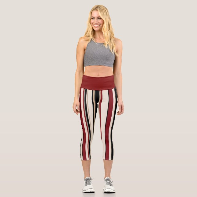 Leggings Capri Rayé Rouge, Noir et Crème (Recto)