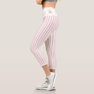 Leggings Capri Rayure blanche rose