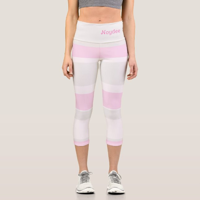Leggings Capri Rayures asymétriques Lignes Gris Rose Blanc (Recto)