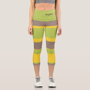 Leggings Capri Rayures asymétriques marron jaune vert