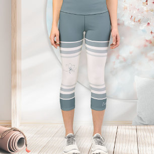 Leggings Capri Rayures Athlétiques Floral Zen Ivoire Bleu Côtier