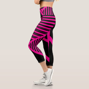 Leggings Capri Rayures de triangles en magenta et noir