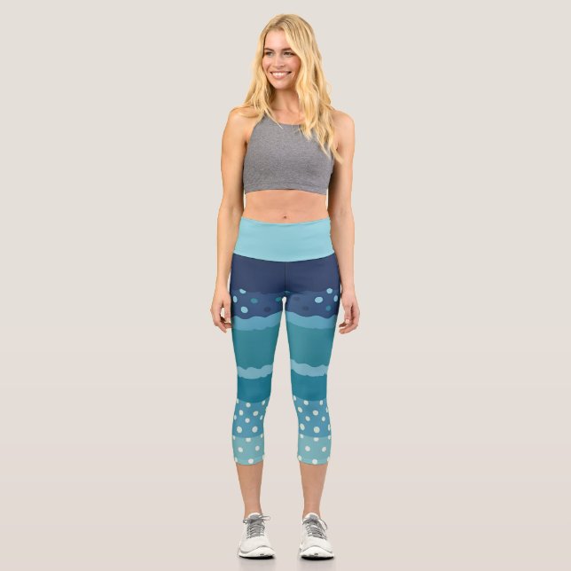 Leggings Capri Rayures et pois en nuances de bleu  (Recto)