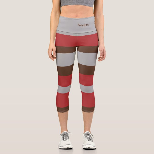 Leggings Capri Rayures Harmonieuses Lignes Horizontales Gris Roug (Recto)