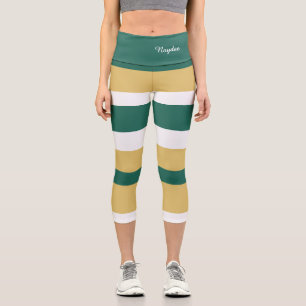 Leggings Capri Rayures Harmonieuses Lignes Vert Or Blanc