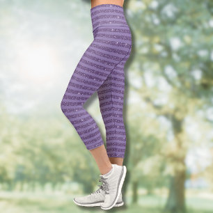 Leggings Capri Rayures horizontales de style pailleté prune fumé