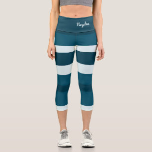 Leggings Capri Rayures horizontales Harmony Bleu marine Blanc
