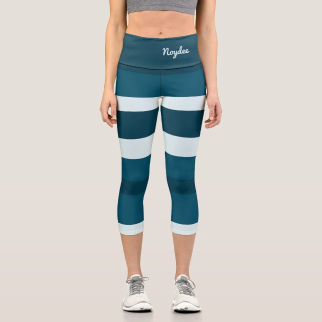 Leggings Capri Rayures horizontales Harmony Bleu marine Blanc (Recto)