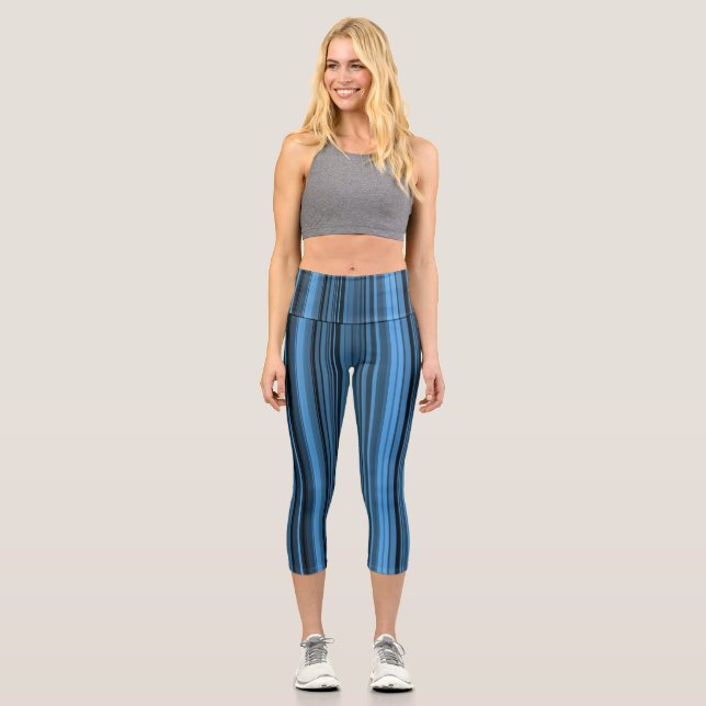 Leggings Capri Rayures Noir Bleu (Recto)