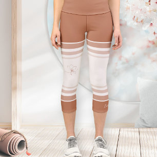 Leggings Capri Rayures sportives en terre cuite et ivoire de la l