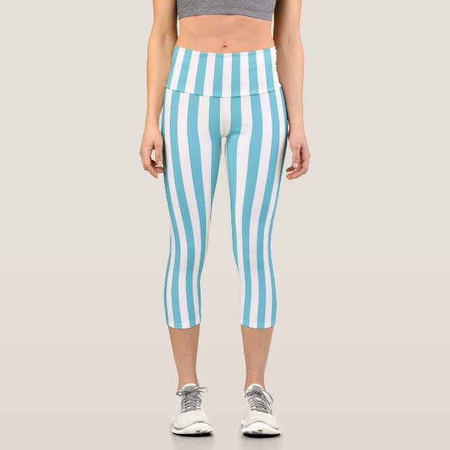 Leggings Capri Rayures verticales classiques bleu clair et blanc (Recto)