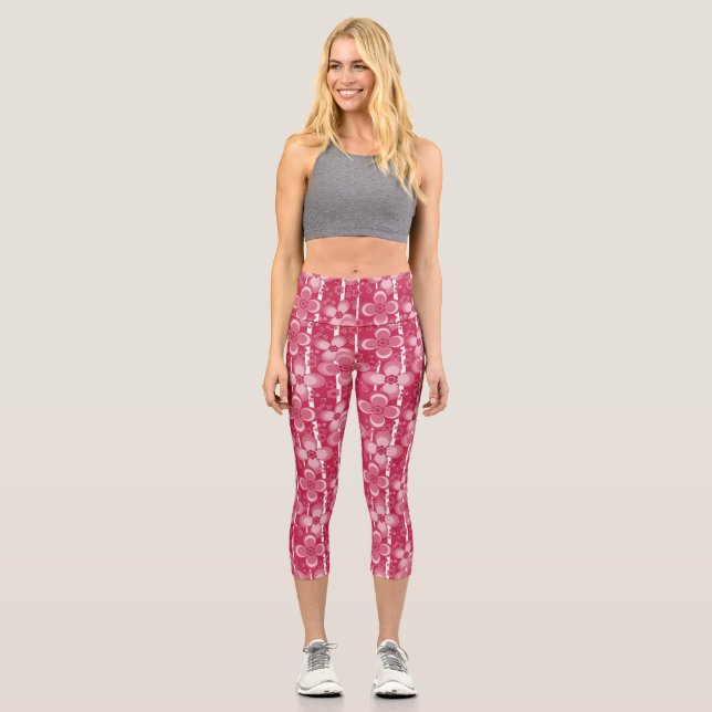 Leggings Capri Red and white floral pattern (Recto)