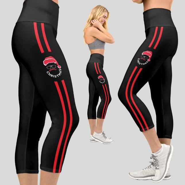 Leggings Capri Red Black Père Noël Noël (Créateur téléchargé)