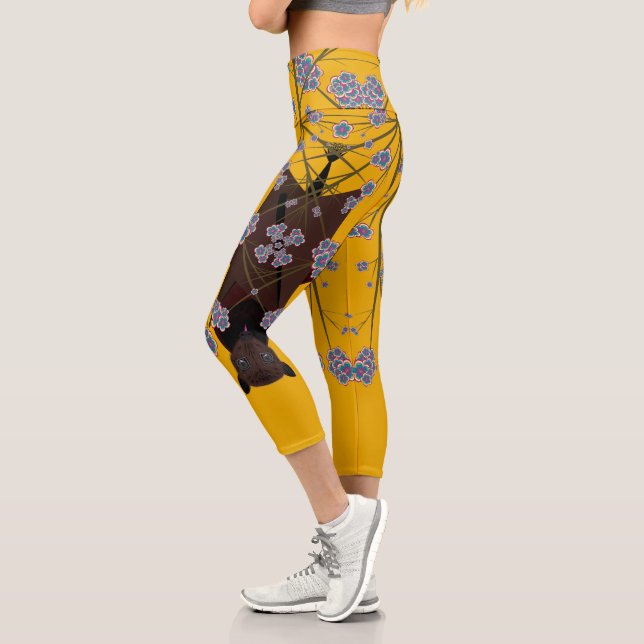 Leggings Capri Renard volant moutarde haute taille Capris (Gauche)