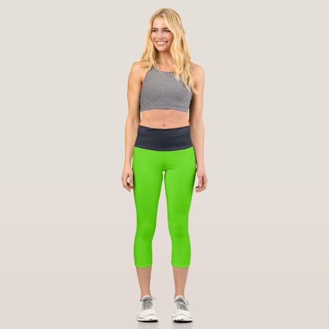 Leggings Capri Ressort vert néon noir haut taille Capris (Recto)