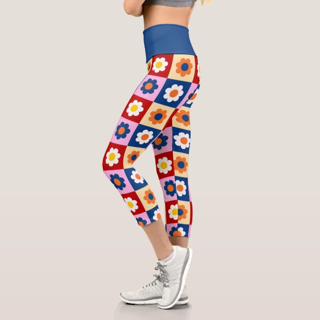 Leggings Capri Retro Cute colorful Pastel Flowers Pattern  (Gauche)
