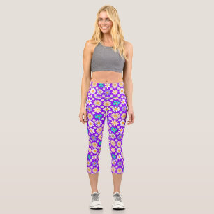 Leggings Capri Retro Daisy Motif Simple.01. B Violet BG