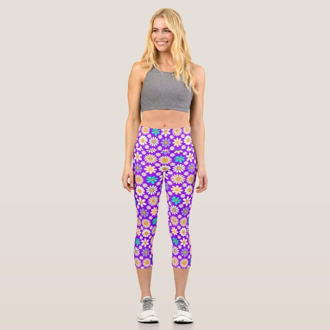 Leggings Capri Retro Daisy Motif Simple.01. B Violet BG (Recto)