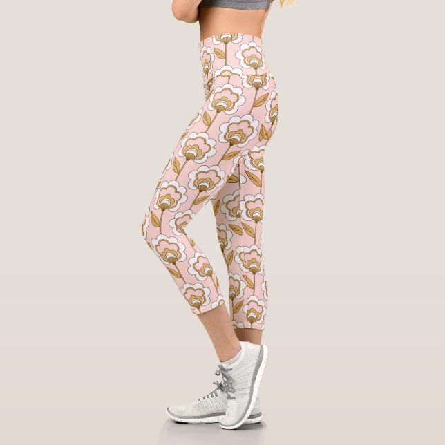 Leggings Capri Retro Jardin rose motif floral (Gauche)