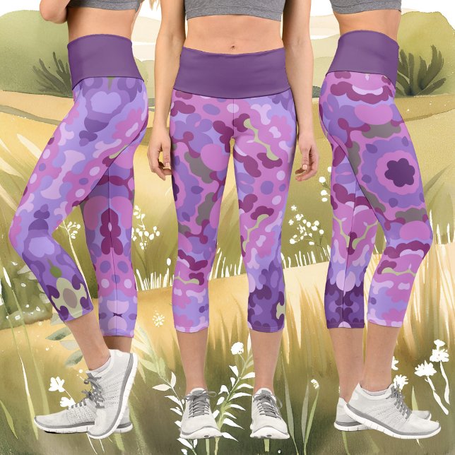 Leggings Capri Rétro Mandala violet rose et bleu (Créateur téléchargé)