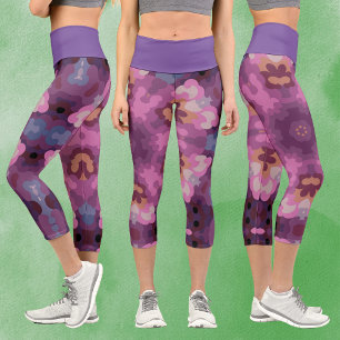 Leggings Capri Rétro Mandala violet rose et orange