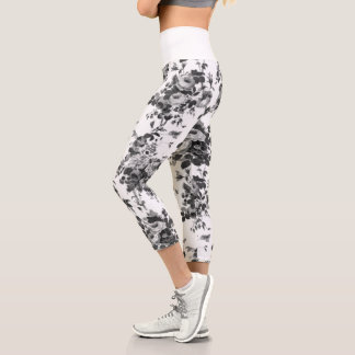 Leggings Capri Romantique Vintage Rose-gris sur blanc