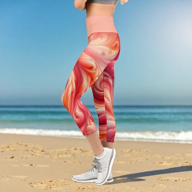 Leggings Capri Rose Abstrait moderne et Saumon (Créateur téléchargé)