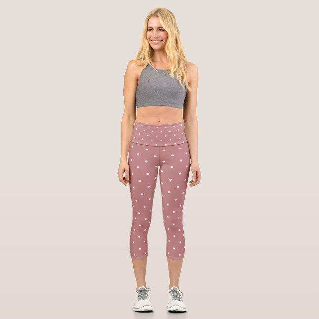 Leggings Capri Rose antique et points blancs 2 (Recto)