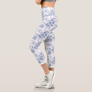 Leggings Capri Rose bleu vintage motif floral