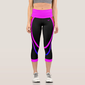 Leggings Capri Rose Chaude Imprimé Géométrique Noir Style Moderne