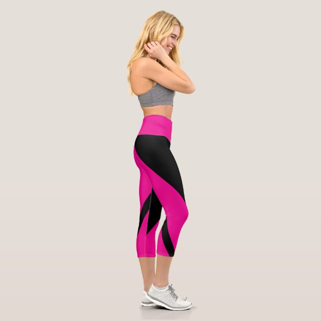 Leggings Capri Rose Chaude Rayure Noire (Droite)
