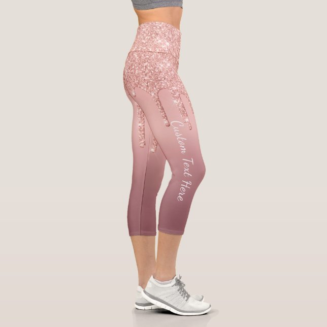 Leggings Capri Rose de texte personnalisé Parties scintillant de  (Droite)