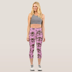 Leggings Capri Rose et Motif de la fleur de cône au chocolat