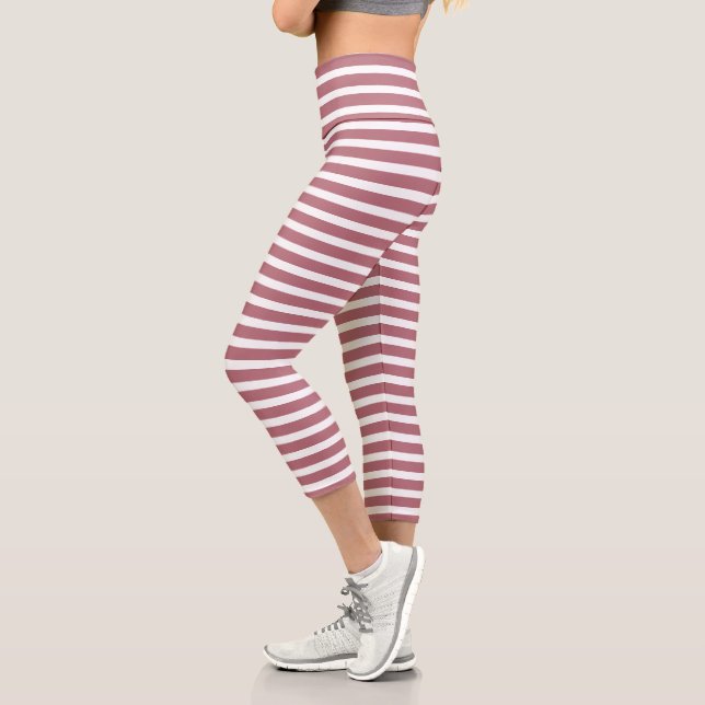Leggings Capri Rose Gold Blanc Simple Rayé Horizontalement (Gauche)