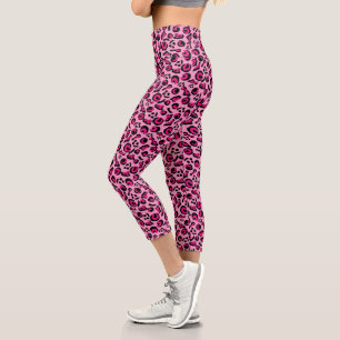 Leggings Capri Rose Noir Moderne Peau Animal Spots Design
