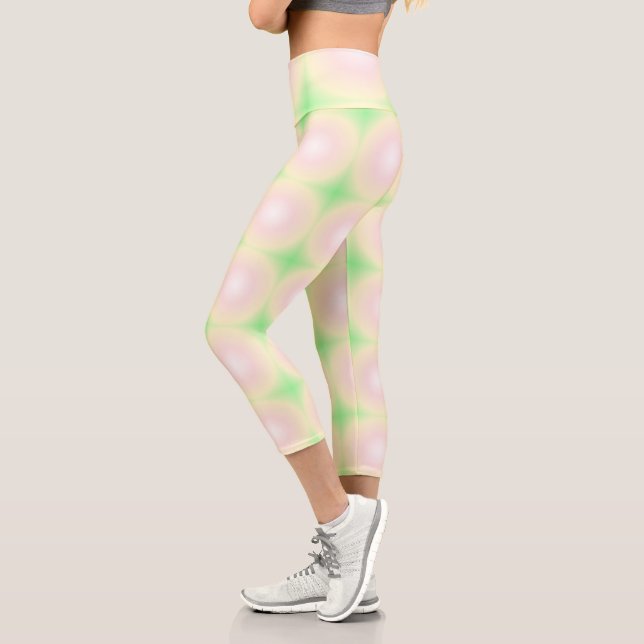 Leggings Capri Rose vert pâle Blanc 3D Optique Motif dégradé (Gauche)