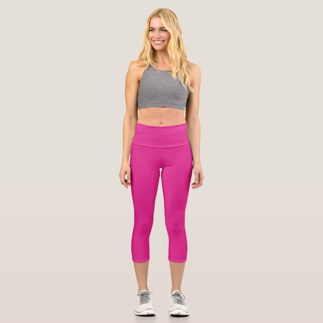 Leggings Capri rose vif néon | rose solide (Recto)