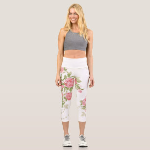 Leggings Capri Roses de chou rose gras sur Arrière - plan blanc