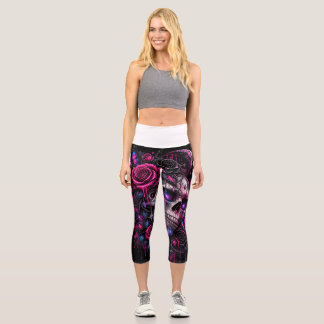 Leggings Capri roses et crâne- ARH