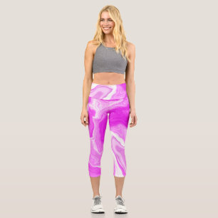 Leggings Capri Roses et Marbres blancs torsades Fluid Art