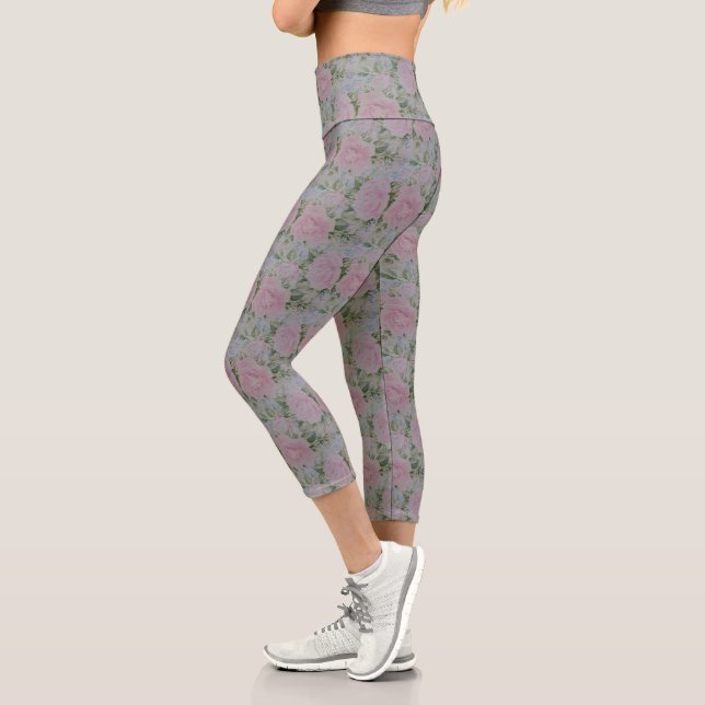 Leggings Capri Roses floraux roses Vintages (Gauche)