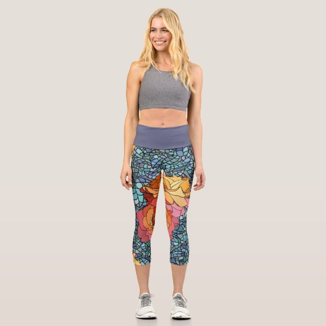 Leggings Capri Roses mosaïques (Recto)