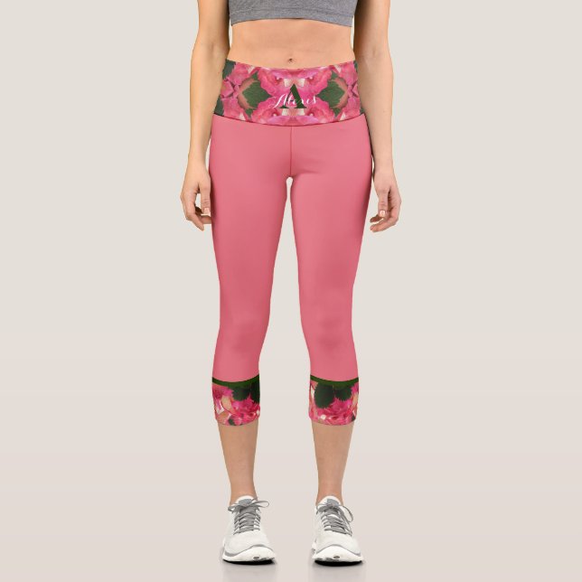Leggings Capri Roses roses Abstraites Huile Imprimer Monogramme e (Recto)